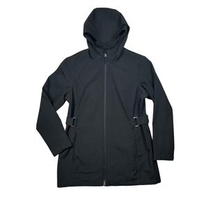 FREE TECH Womens Black Hooded Softshell Jacket Size L G‎ 12 14 Zip Up Outdoor